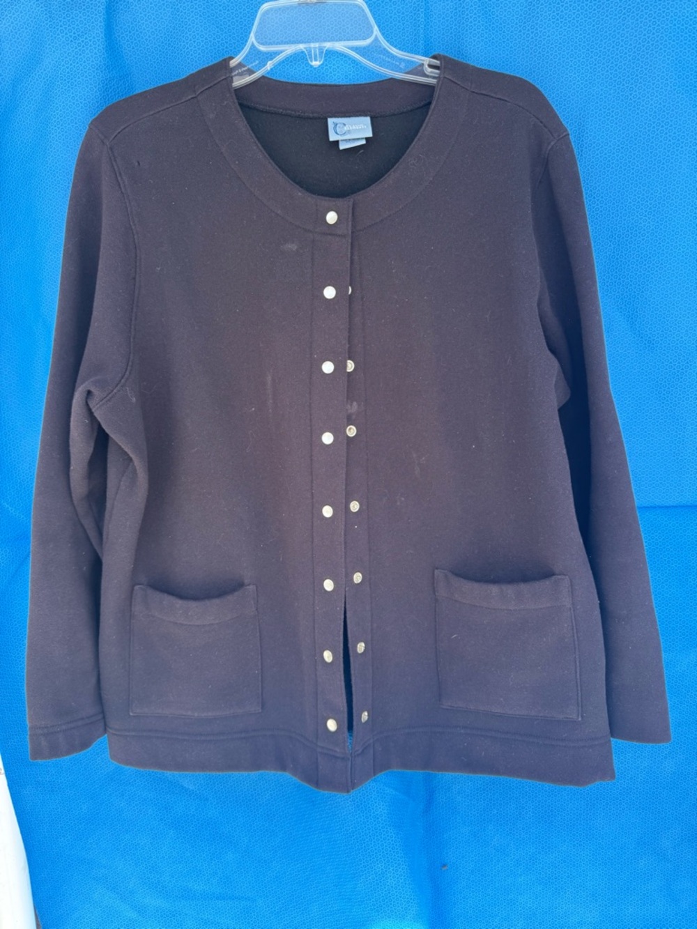 Classic Elements | Black Snap-Front Fleece Cardigan Jacket | Large